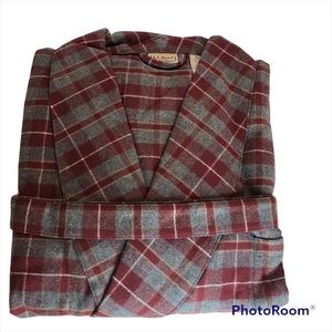 LL Bean Gray Plaid Flannel Robe, Men’s 2XL Tall